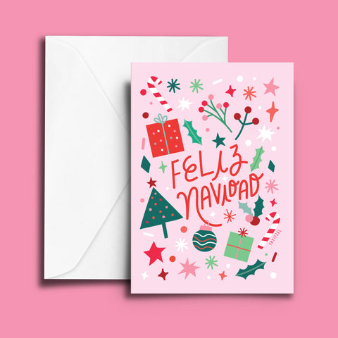Navidad Pink Icons Greeting Card