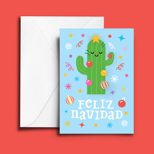 Navidad Blue Cactus Greeting Card