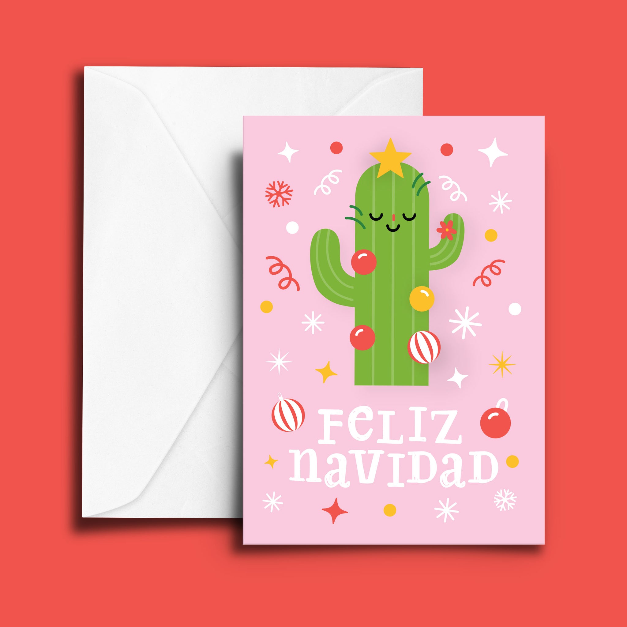 Navidad Pink Cactus Greeting Card