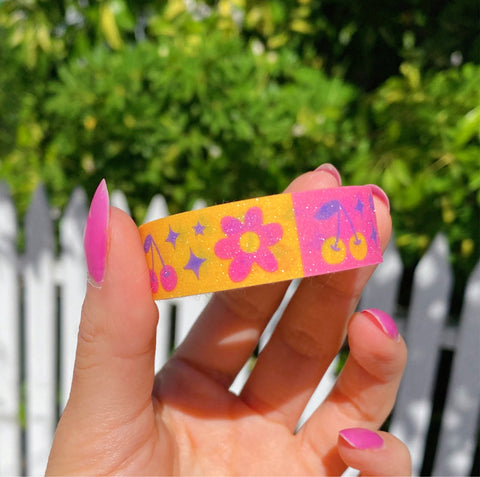 Cherry Flowers Glitter Washi Tape